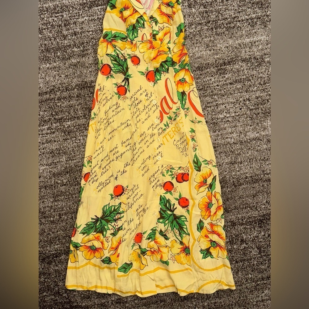 URBAN OUTFITTERS UO WILLOW MIDI SLEVELESS COLLARD DRESS FLORAL YELLOW ORANGE MED - Picture 7 of 8